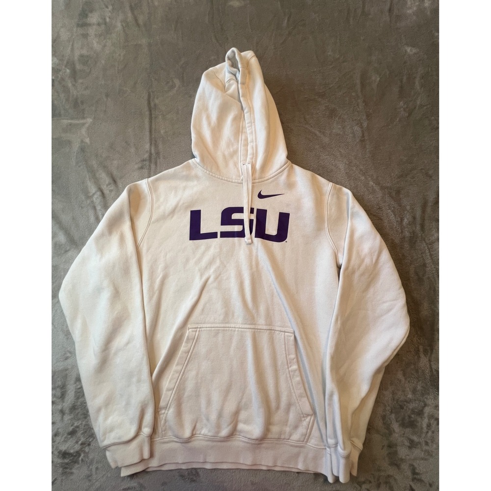 Nike Hoodie Mens Medium White LSU Tigers NCAA Pullover Sweatshirt